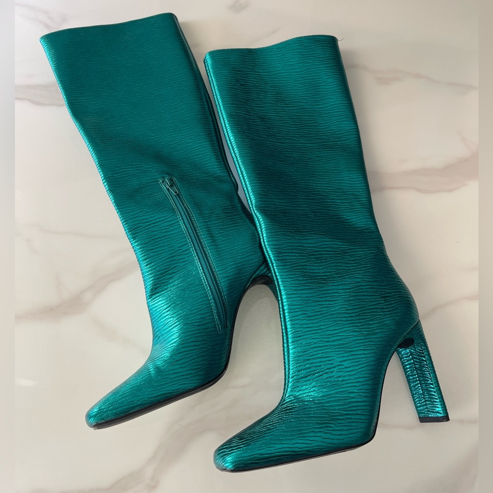 Zara aqua green metallic boots